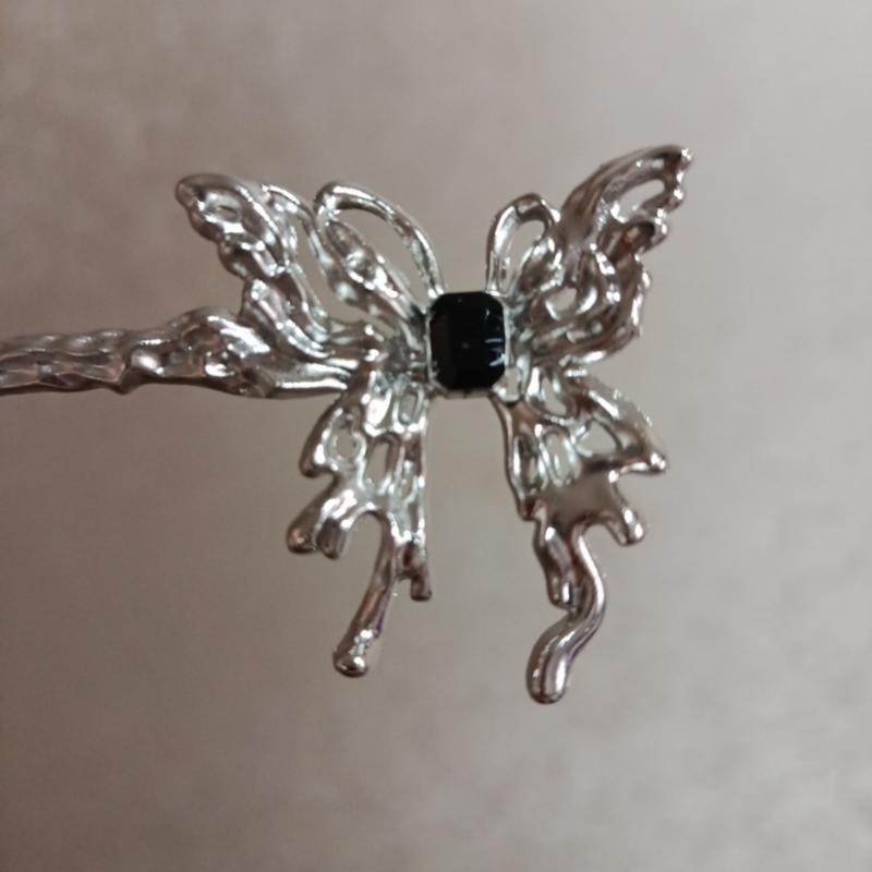 Elegant Black & Silvery Hollow Out Butterfly Chinese Hairpin 15 Cm