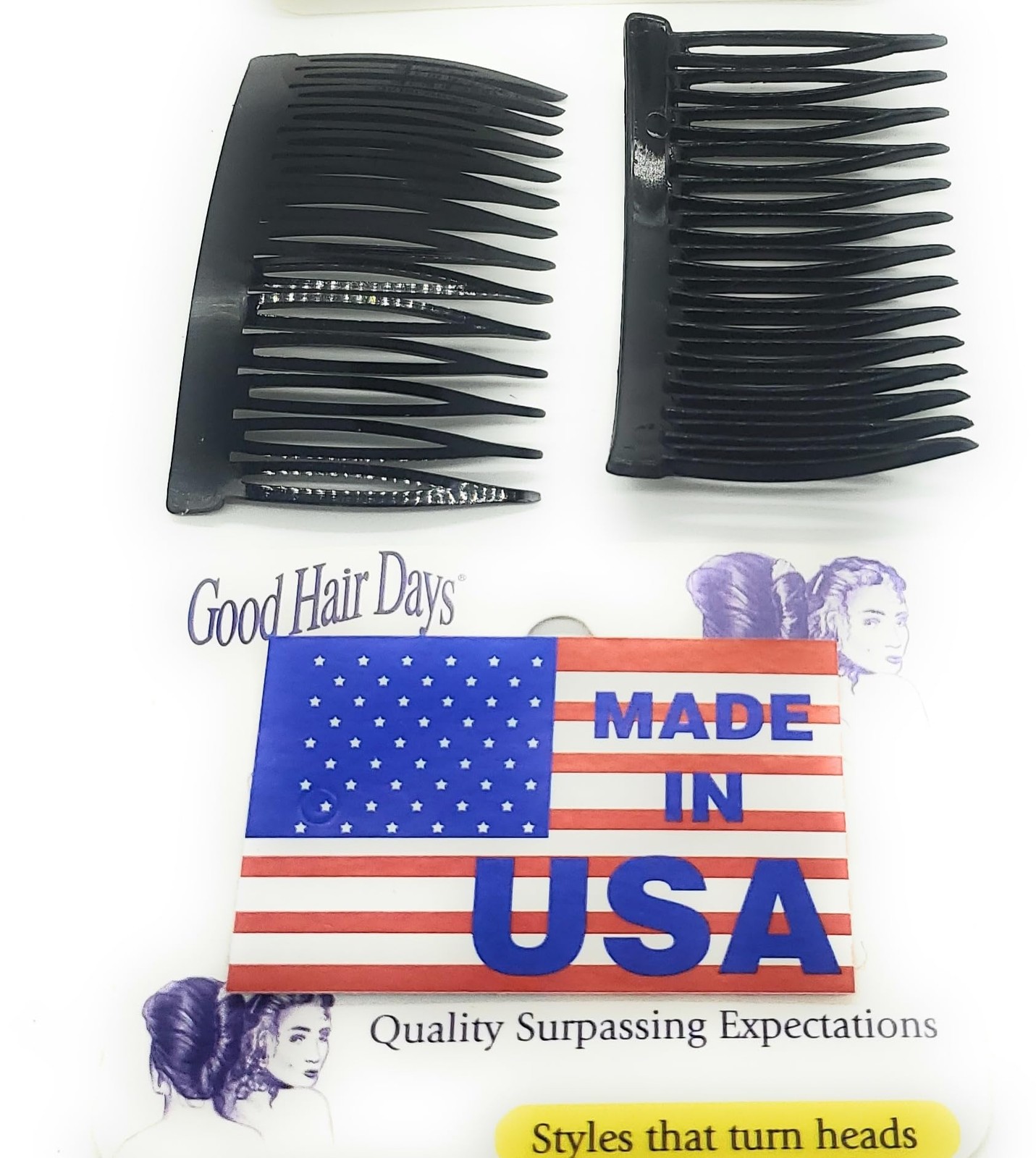 Good Hair Days USA Side combs, Curved ​Design Black ​14-Tooth Good Grip 3″ by
