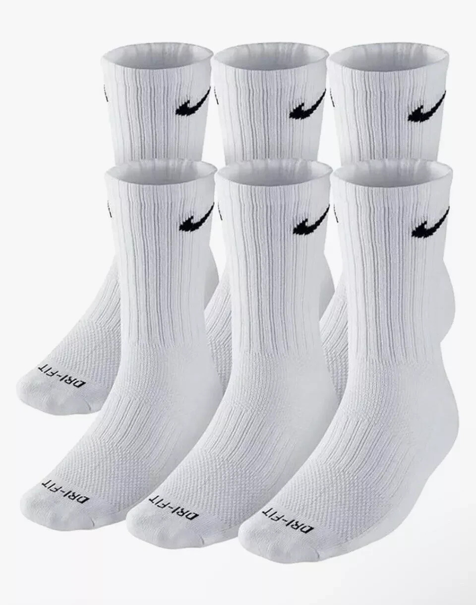Nike Everyday Drifit Cushioned Trainng UNISEX Crew Sock,MEDIUM (5-8),6PAIR,White