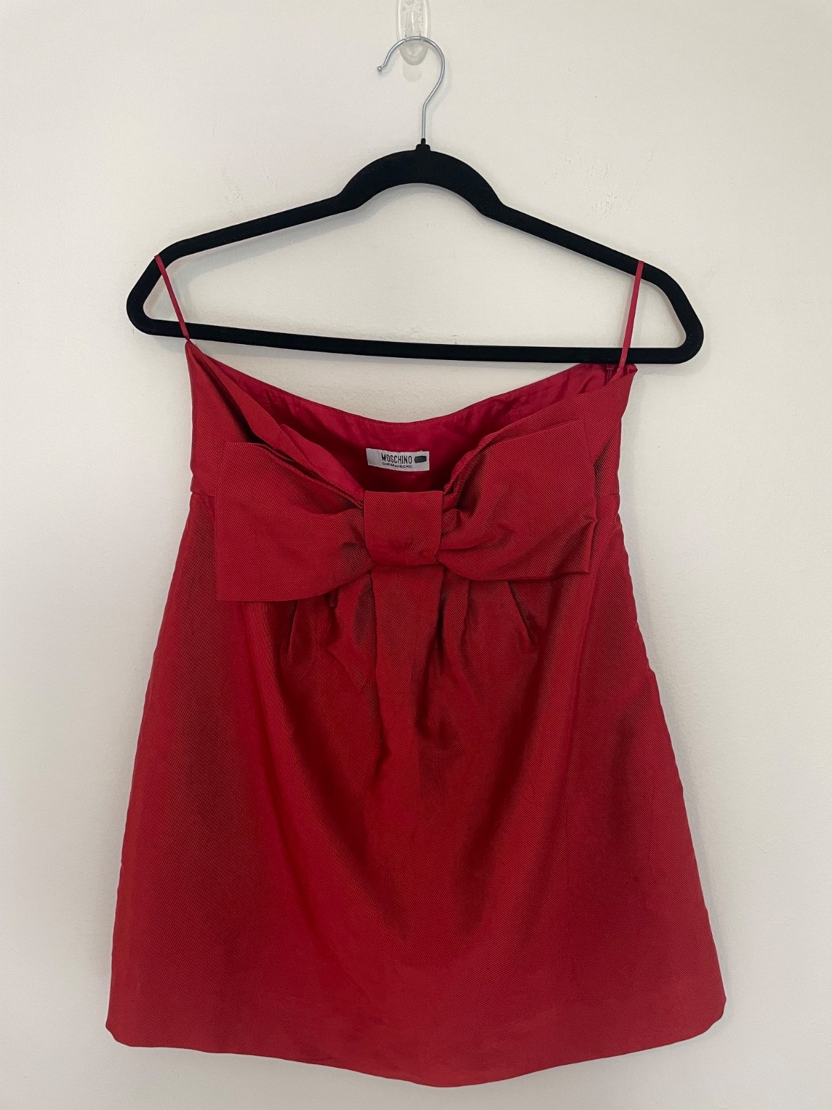 Vintage Moschino Red Bow Strapless Mini Dress, Y2K 90s, Maximalism, Size 10