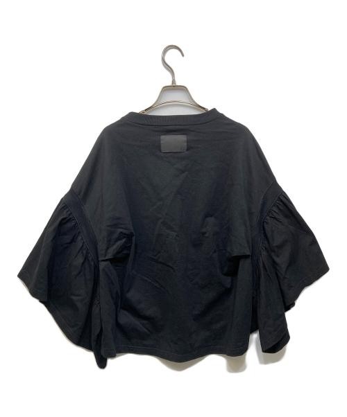 COGTHEBIGSMOKE Black Cotton Gathers Slv Top, Relaxed Fit, Japanese Made