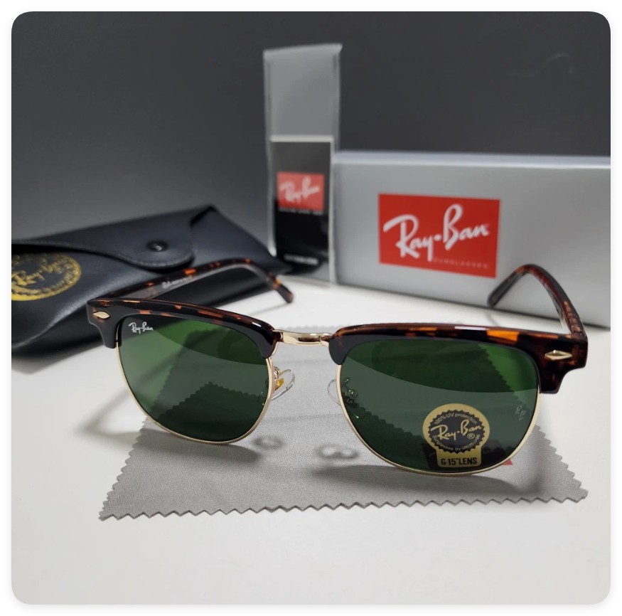Ray-Ban Sunglasses RB3016 Clubmaster Classic Tortoise Frame Green Lenses 51mm