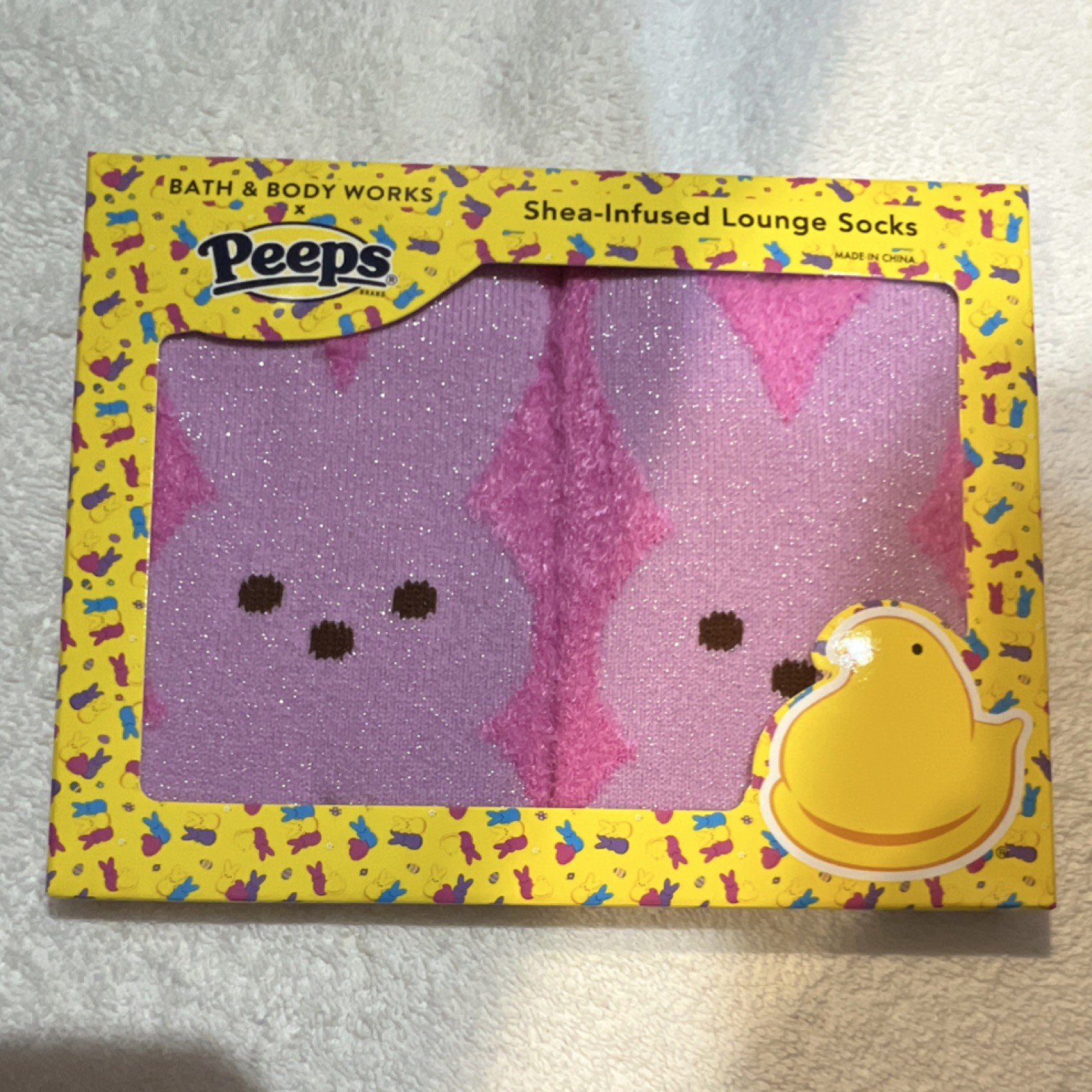 Bath & Body Works x Peeps Shea-Infused Non-Slip Lounge Socks Pink Bunny One Size