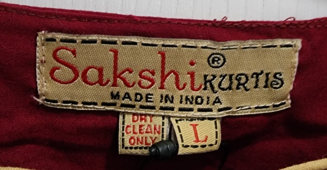 NEW Sakshi Kurti Top 3/4 Sleeve Red Embroidered Salwar Kameez India Size Large