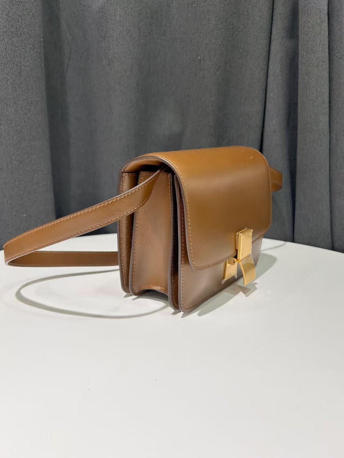 Celine Shoulder Bag Box Caramel Brown Leather France