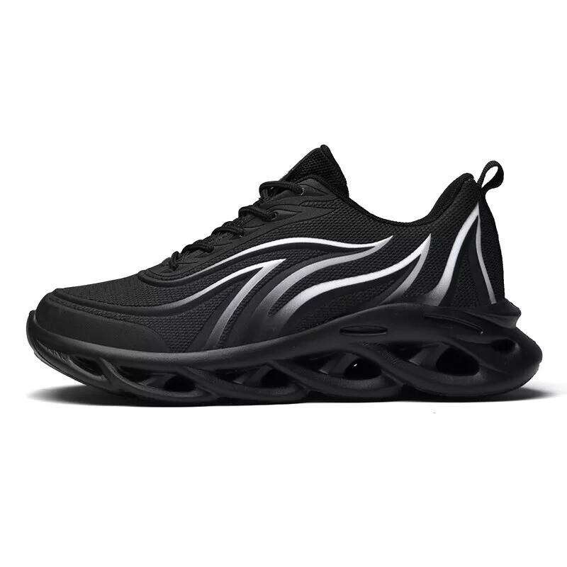 Men’s Flame Printed Sneakers Flying Weave Sports Shoes Lace-up Breathable Shoes