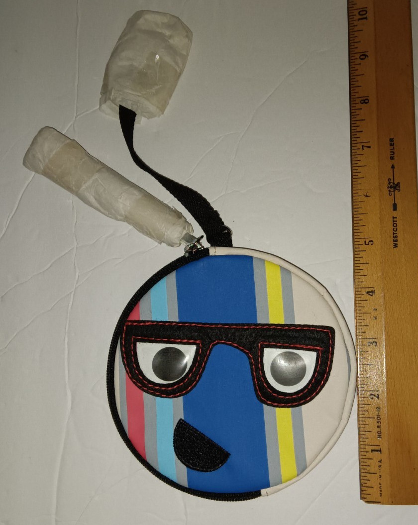 Vtg New Old Stock LESPORTSAC Round Zippered Novelty Coin Purse w/ Face Glasses