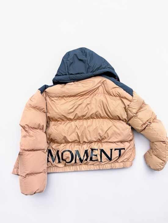 PERFECT MOMENT Moment Tan 2-Tone Quilted Shell Goose Down Ski Jacket Womens Sz L