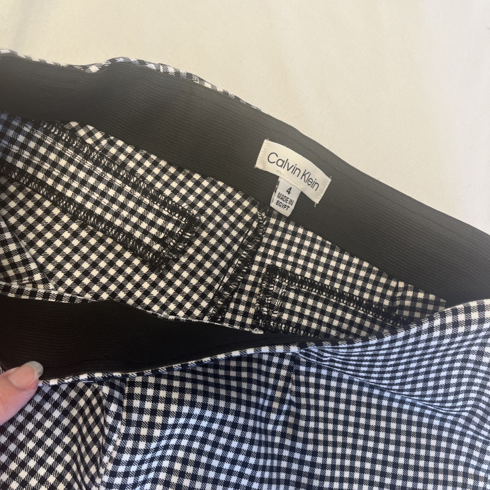 Calvin Klein Womens Pants Size 4 Black White Checker Stretch Career Slim Fit