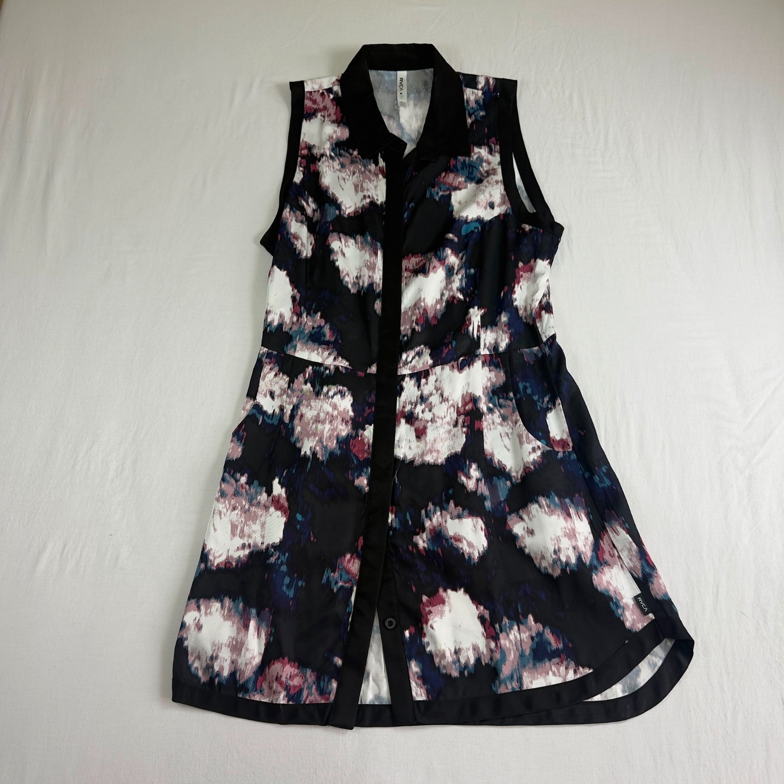 RVCA Sleeveless Collared Button Front Dress Tunic Abstract Print Size M
