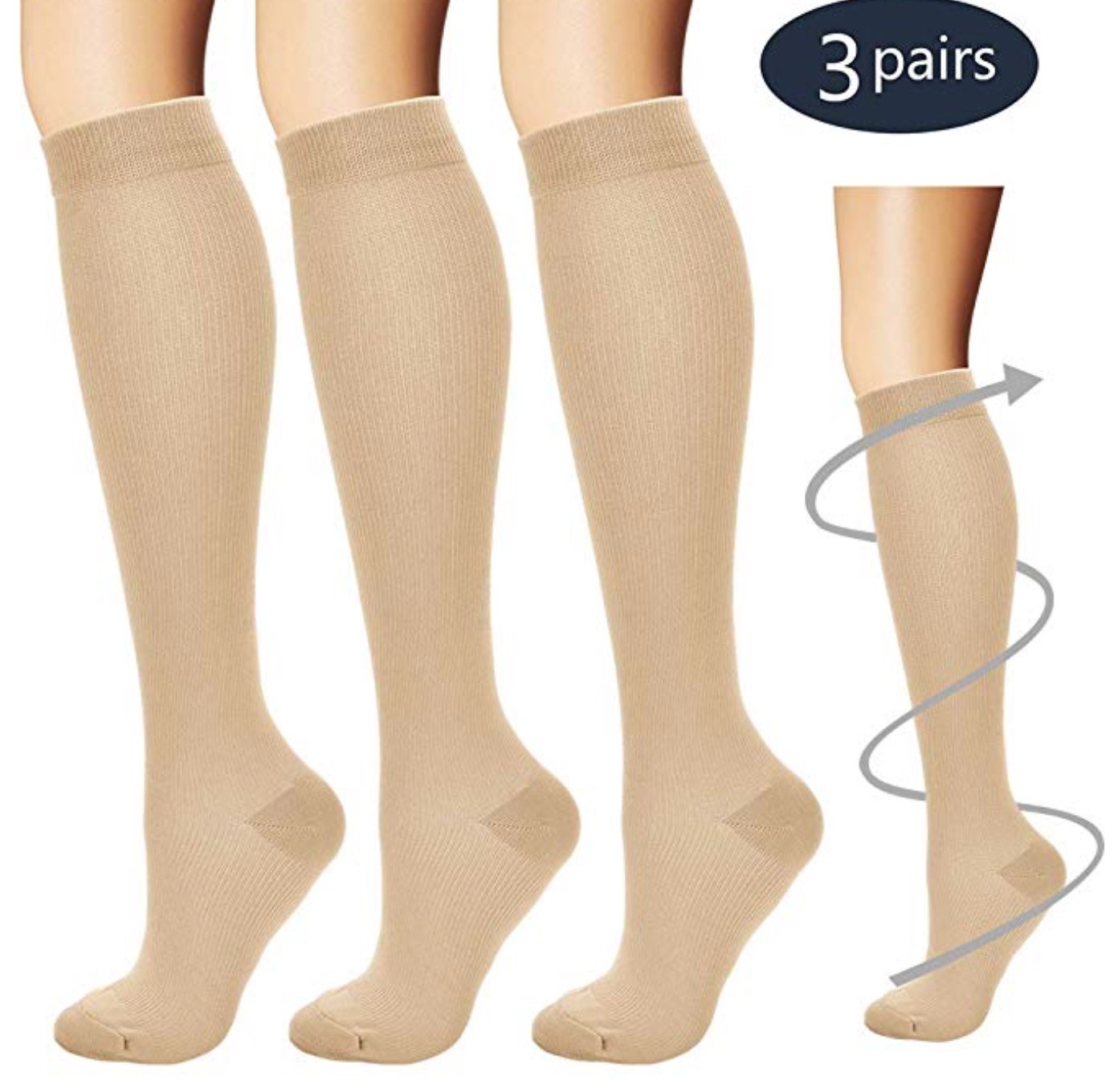 (3 Pairs) S-4XL Compression X Socks Knee High 20-30mmHg Graduated Mens Womens