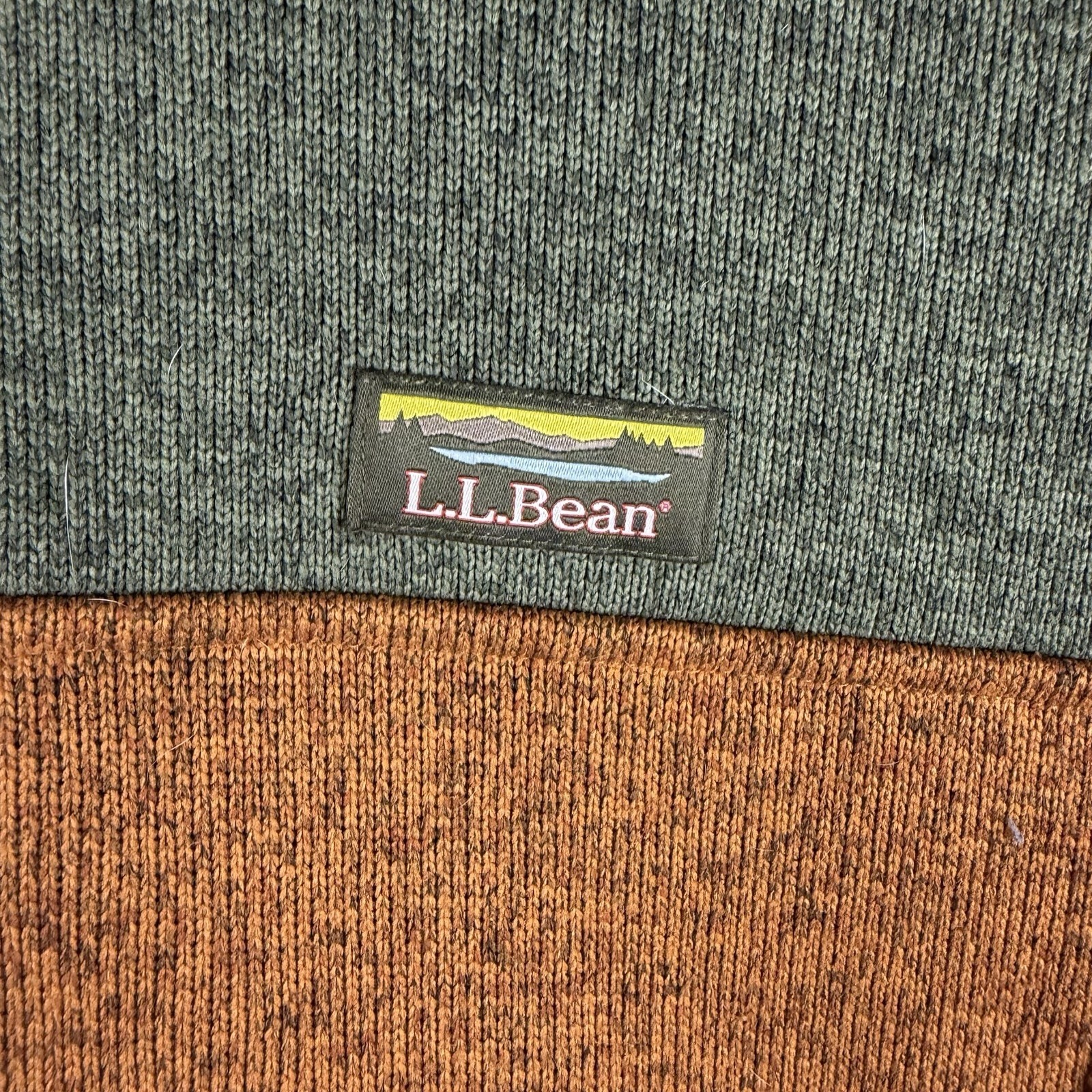 LL Bean Fleece Pullover Mens Medium Snap T Green Orange Colorblock Hike Camping