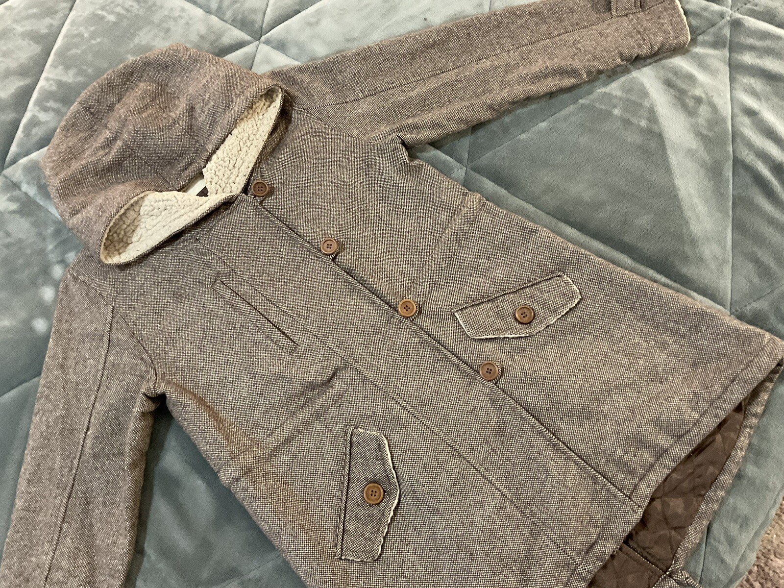 Ray Cousin Cassin Hoodie Herringbone Houndstooth Zip Button Jacket Fully Lined