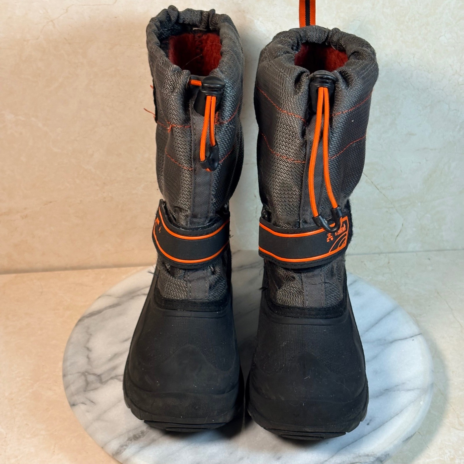 Kamik Kids Waterproof Snow Boots Charcoal Grey Orange Insulated Size 1 Winter