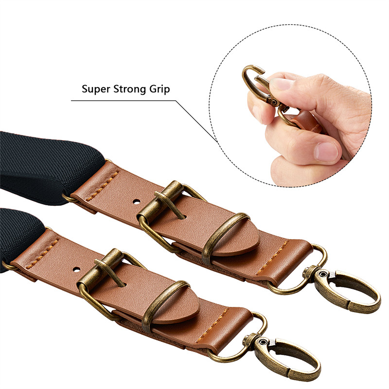 Men’s Suspenders Y Back Adjustable Leather Elastic Y-Shaped Hooks Pants Braces