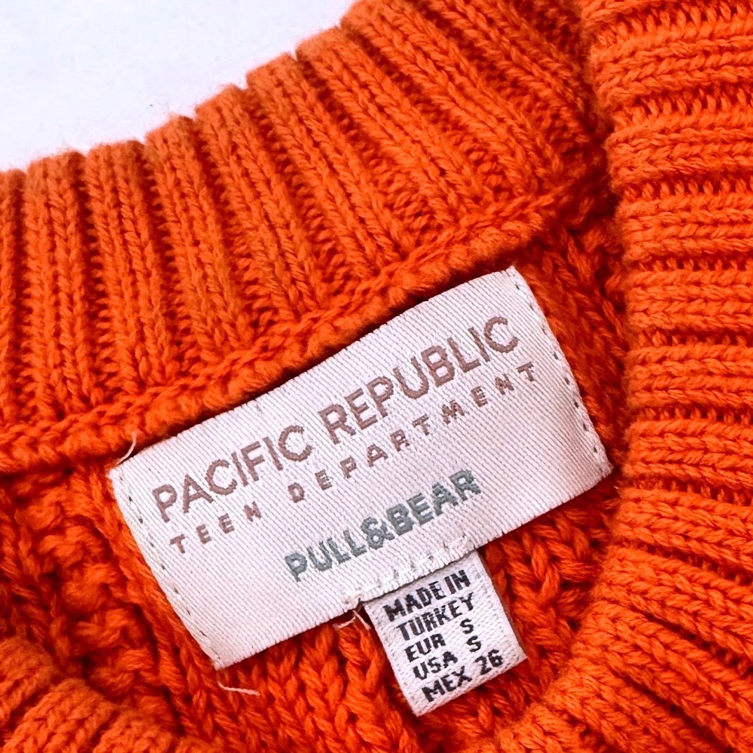 Pull&Bear Pacific Republic Orange Cable Knit Cropped Sweater Vest Preppy Small