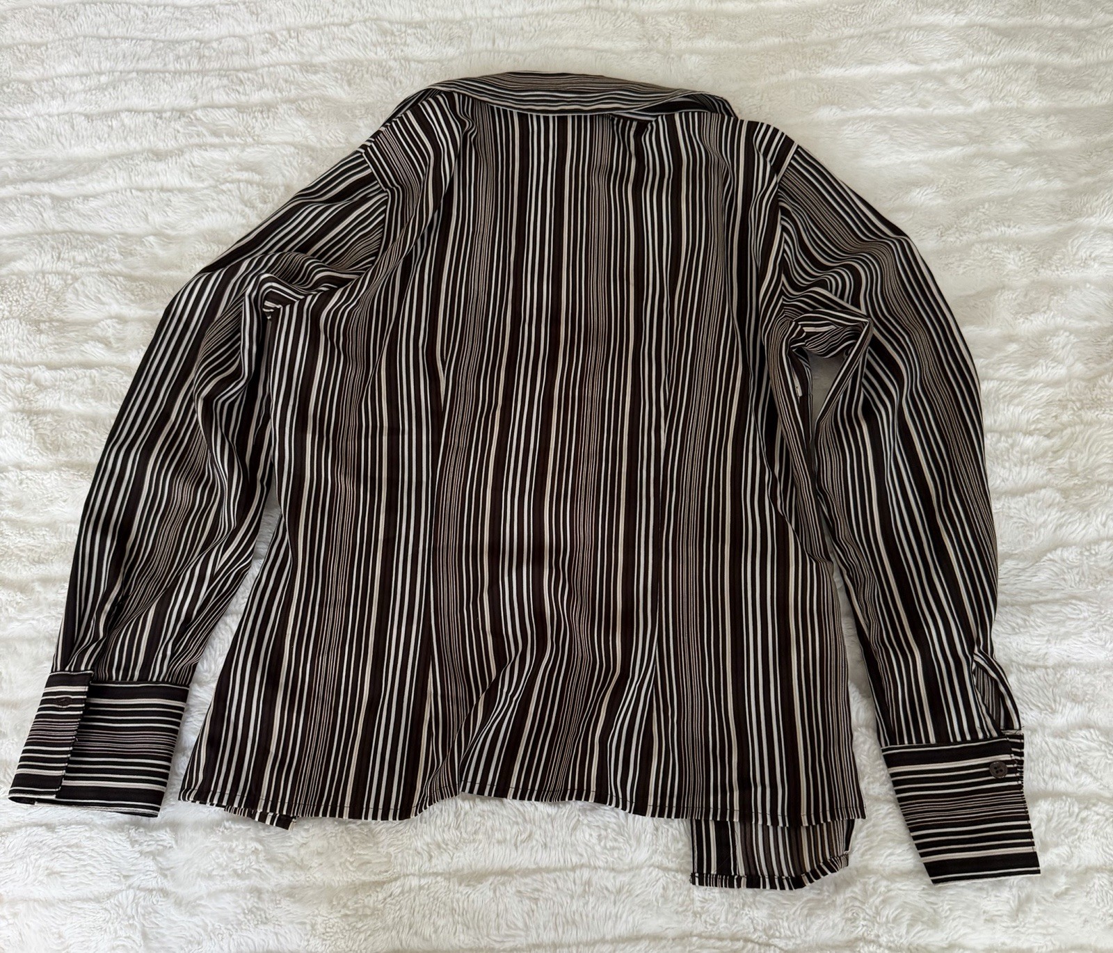 East 5th Petite S Black/White/Gray Striped Collared Button-Up Woven Shirt