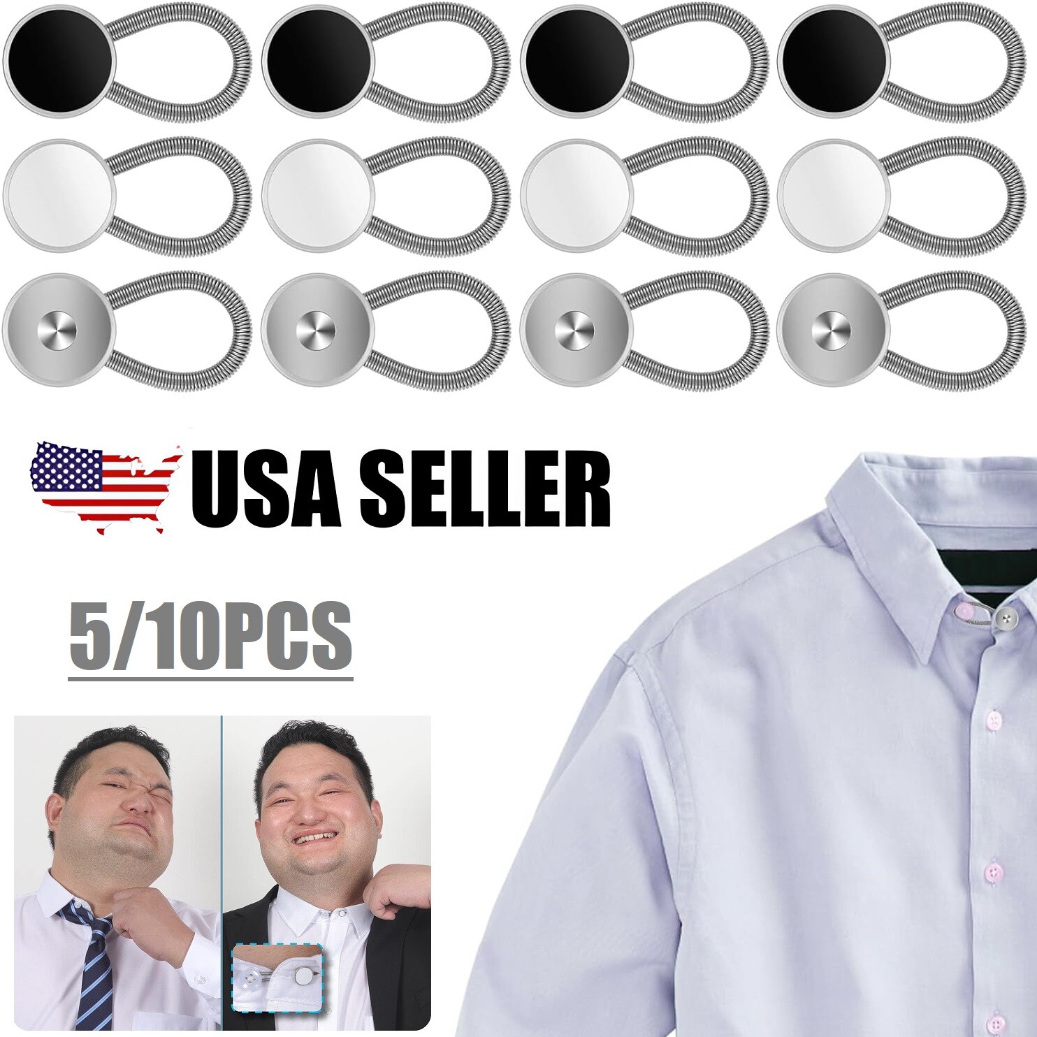 10Pcs Collar Extenders Elastic Button Extender Neck Extenders for Shirt Pant USA