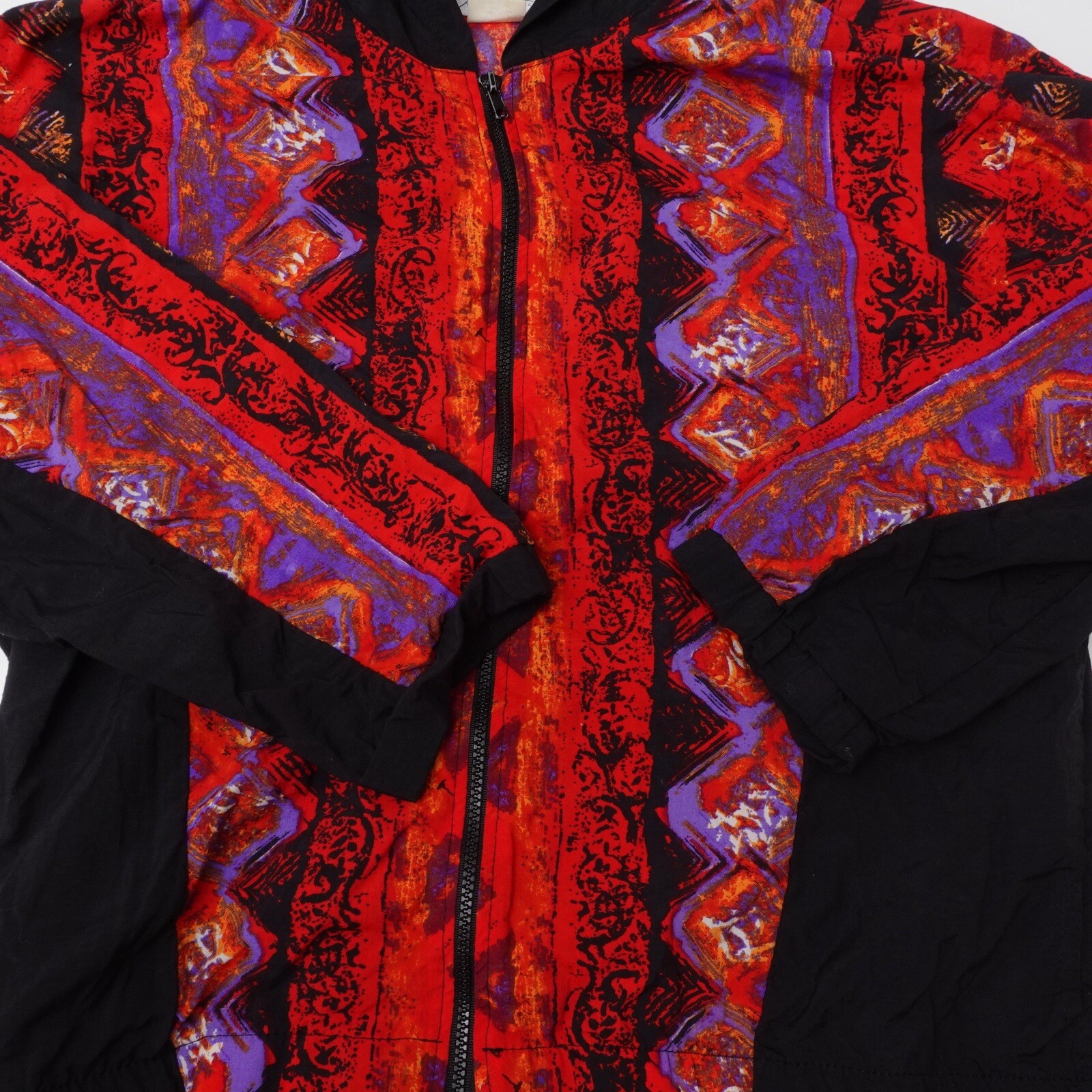 Vintage Womens 80s 90s Bike Cycling Jacket Hooded Windbreaker All Over Print AOP