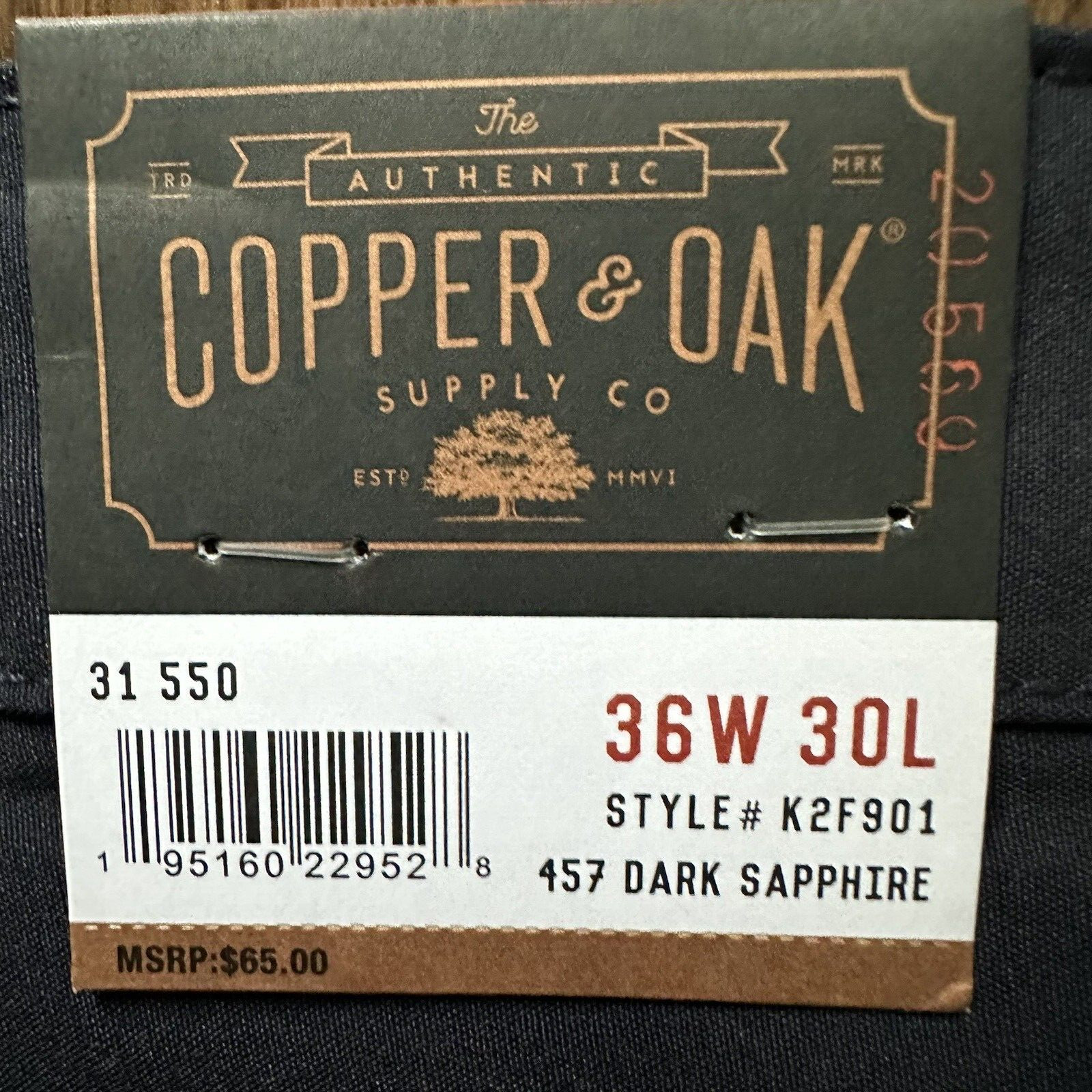 Copper & Oak NWT Men’s 36×30 All Day Tech Pants Dark Sapphire Blue K2F901 NWT$65