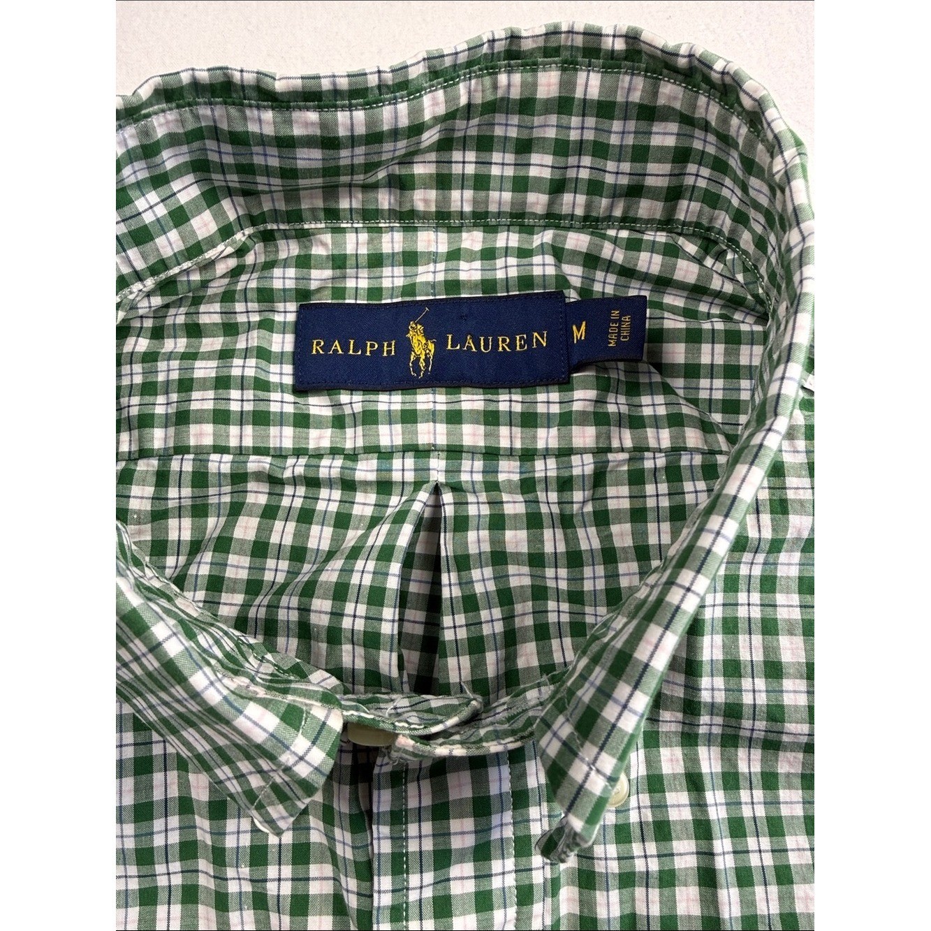 Ralph Lauren Green and White Check Button-Down Shirt sz Medium