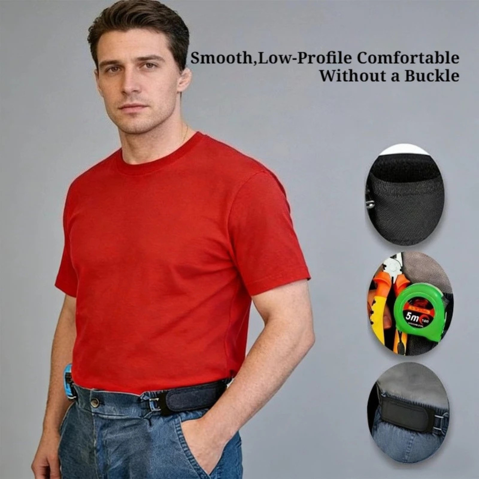 2PCS Tactical Metal Hook Elastic Belt Buckle-Less Invisible Waist Belt Closure