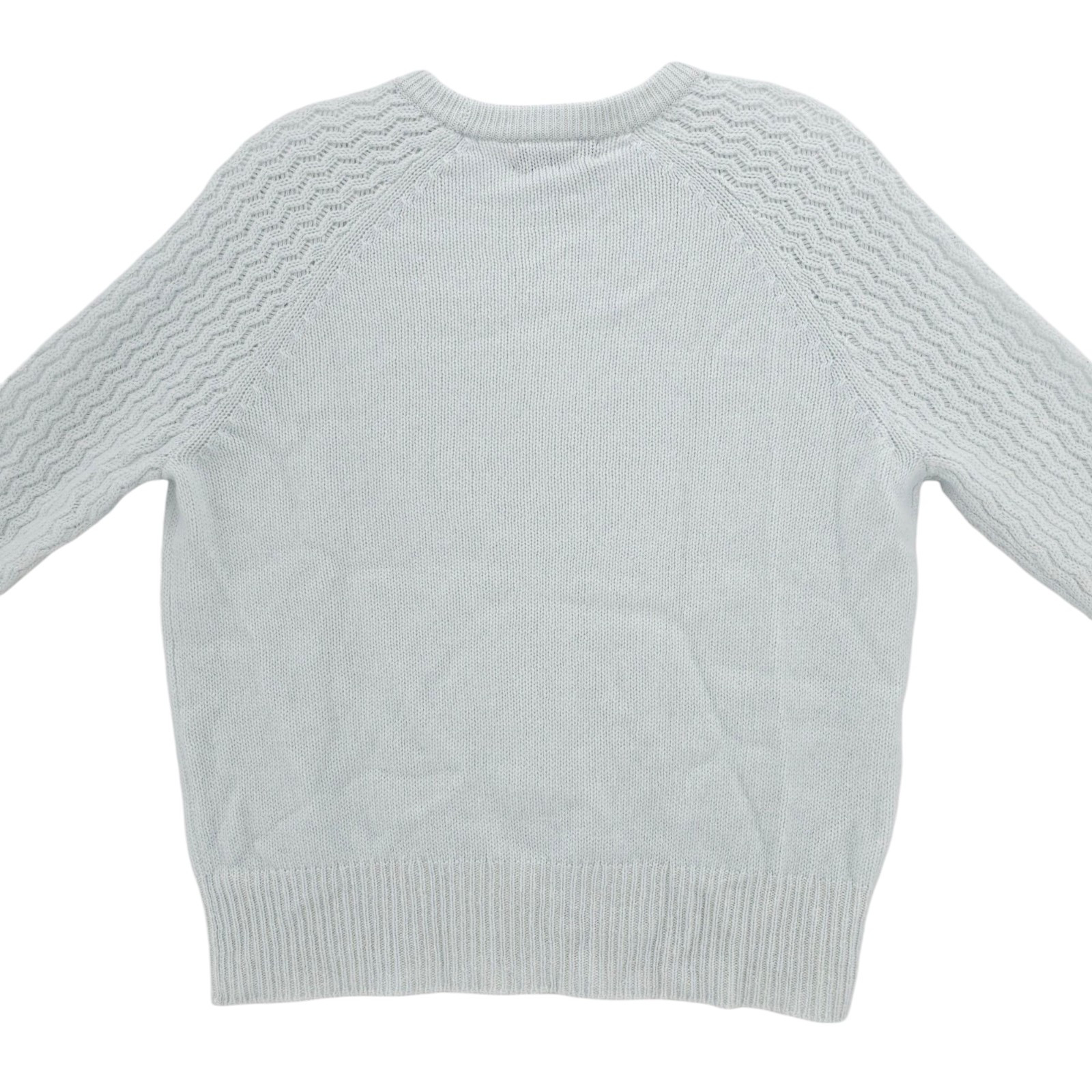 NWT AQUA 100% Cashmere Sweater Shell Stitch Sleeve Sky Ivory Blue Size XS