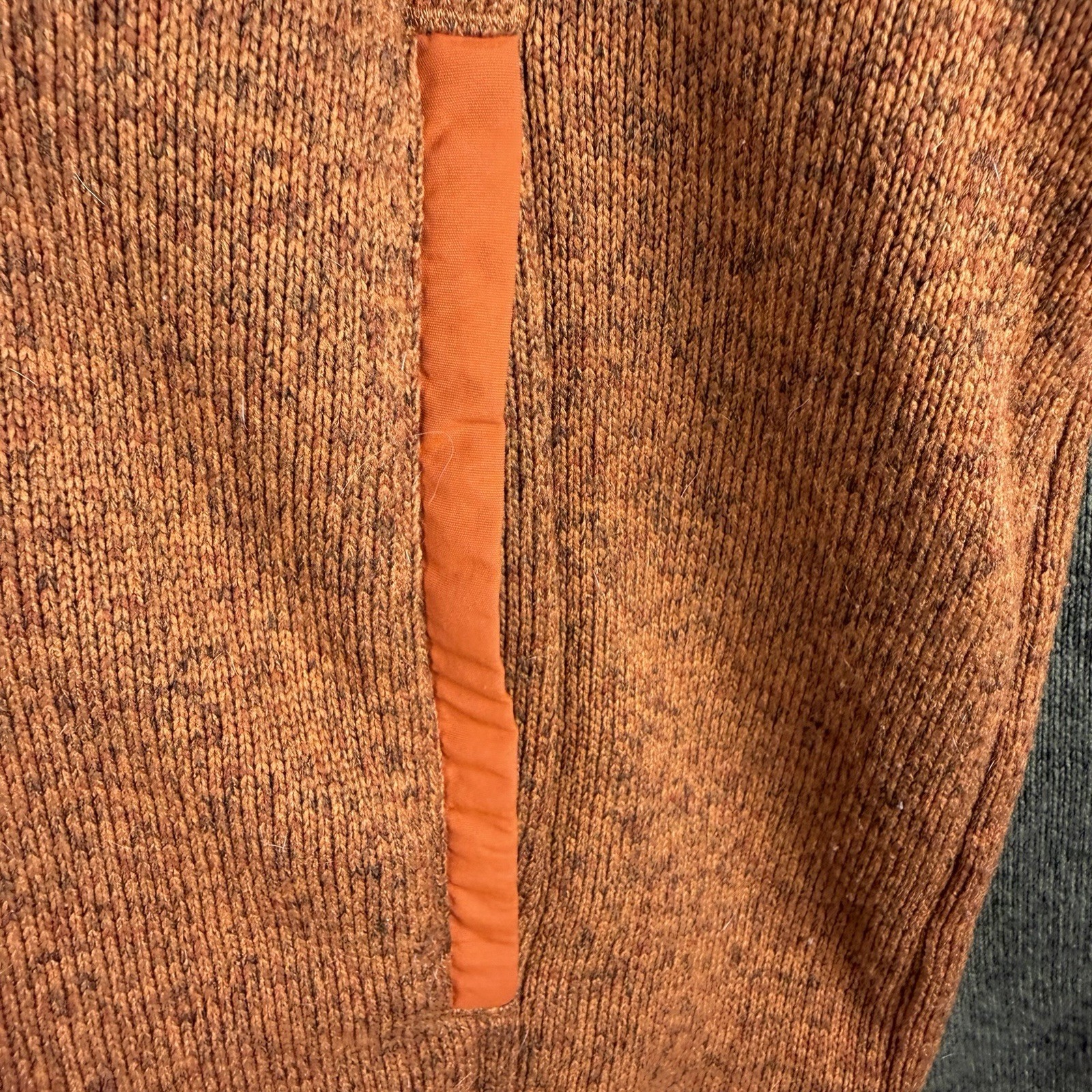LL Bean Fleece Pullover Mens Medium Snap T Green Orange Colorblock Hike Camping