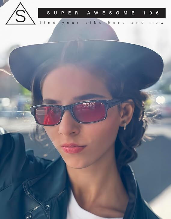 Mens New Small Face Snug Fit Color Lens Rectangular Plastic Frame Sunglasses