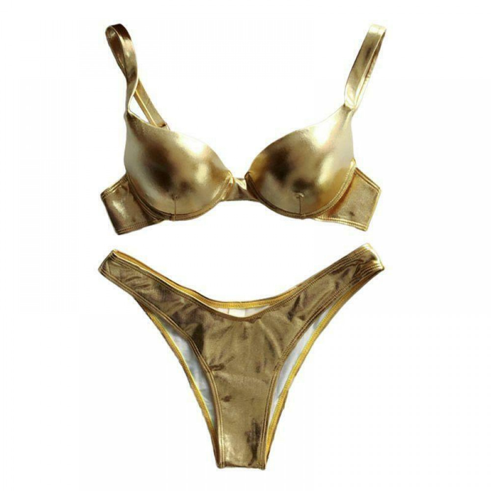 Women Sexy Bikini Reflective Shiny Metallic Swimsuit Push Up Underwire Beachwear