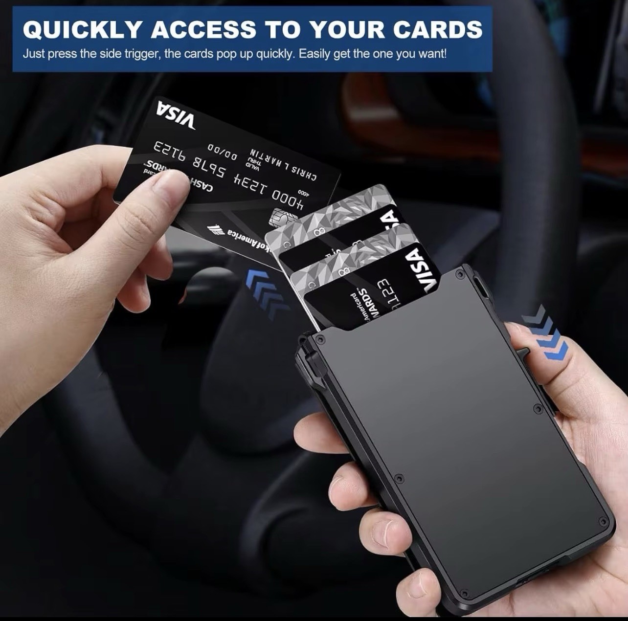 Smart Pop Up Wallet for Men RFIDBlocking Slim Metal Card Holder withiD Window