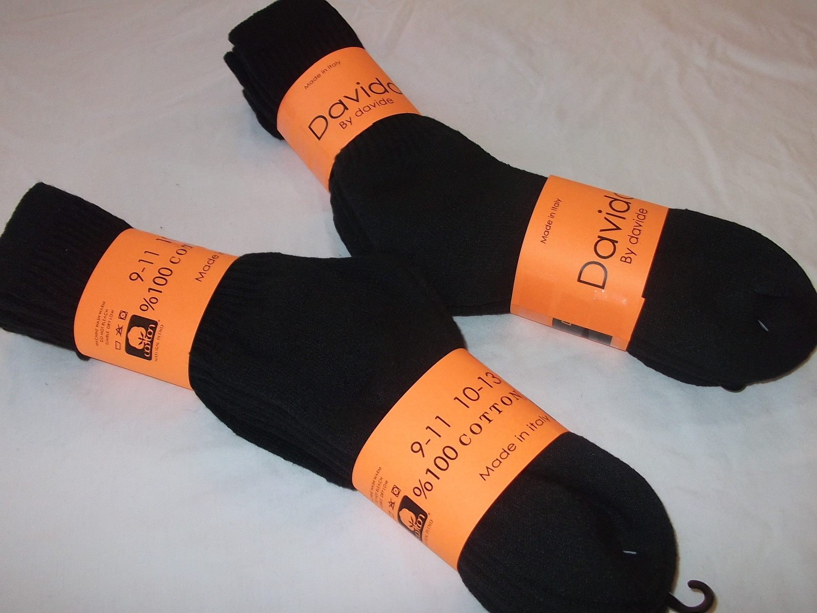 Davido Mens socks crew casual made in Italy 100% cotton 6 pack black