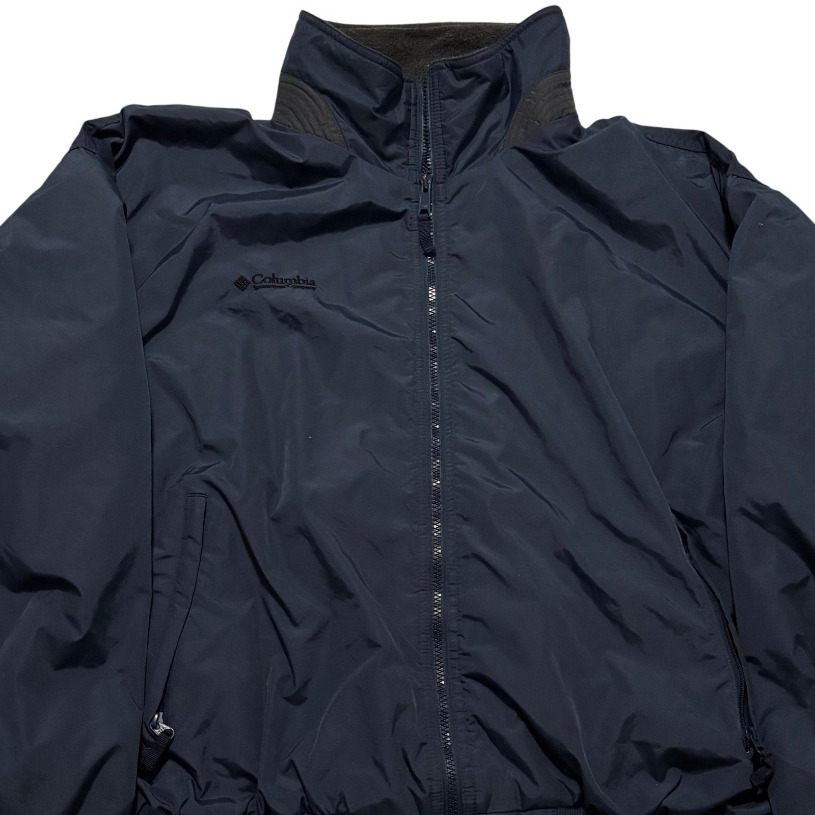 Columbia Mens XL Navy Blue Fleece Lined Bomber Jacket Full Zip Windbreaker
