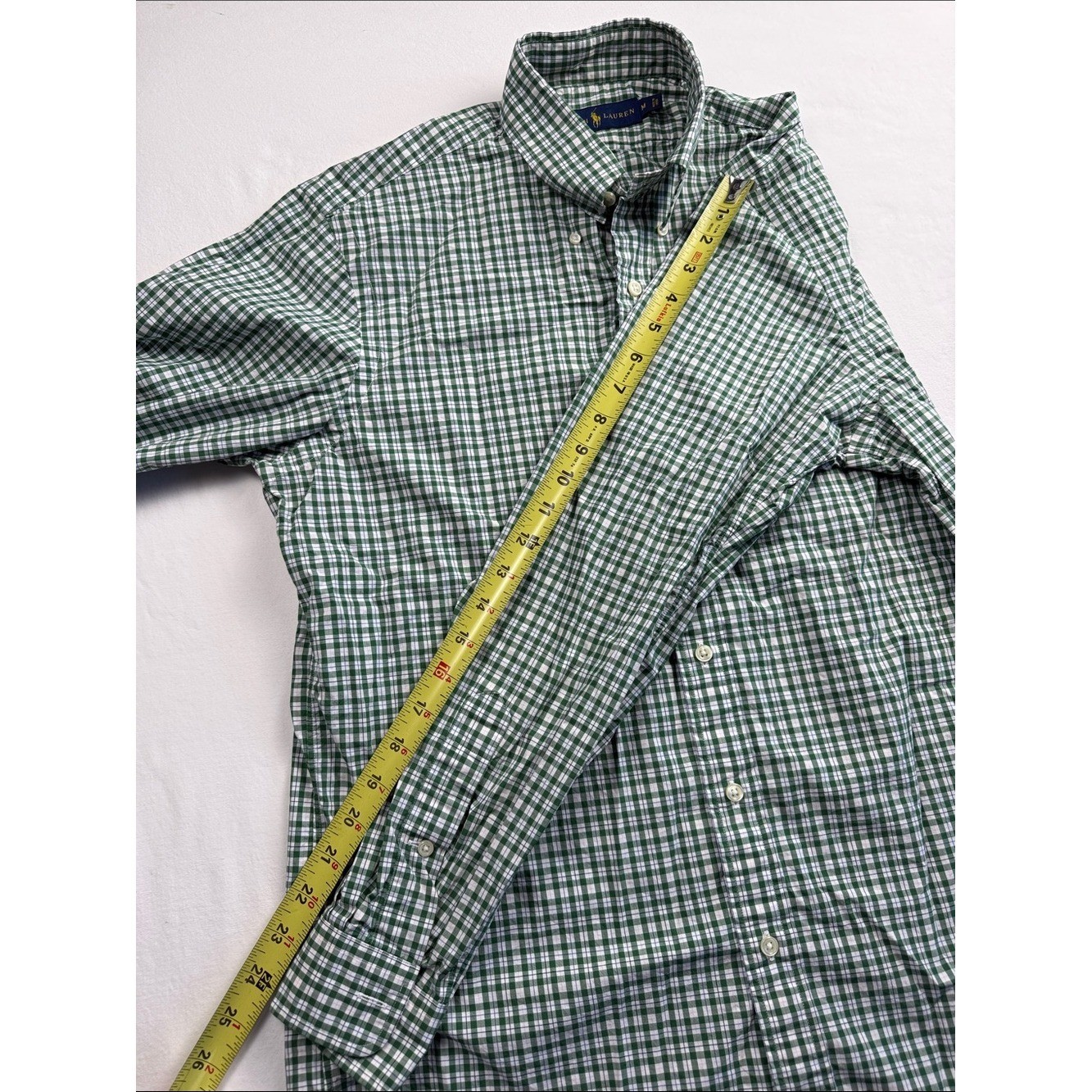 Ralph Lauren Green and White Check Button-Down Shirt sz Medium