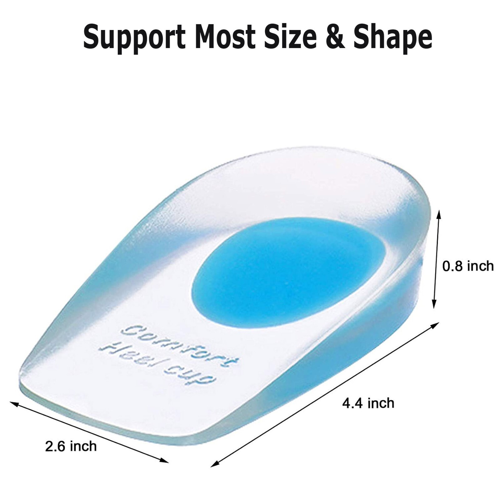 1 Pair Heel Support Gel Silicone Cushion Orthotic Insole Plantar Care Heel Cups