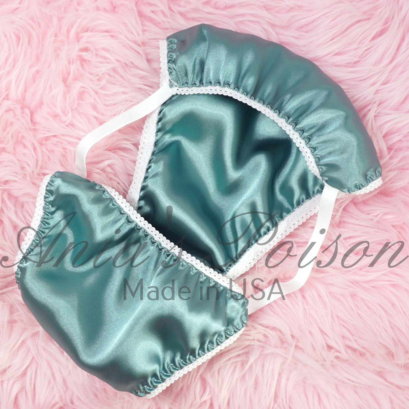 NEW Fully LINED Satin CAFE Cut MENS Brazilian String bikini Green S/M L/XL