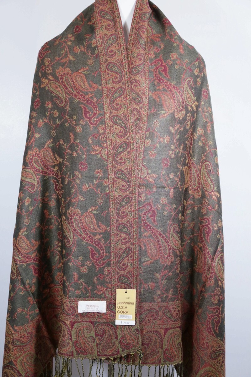 DG Women’s Pashmina Scarf Shawl Wrap Paisley Red Dark green,Silk Cashmere*Soft