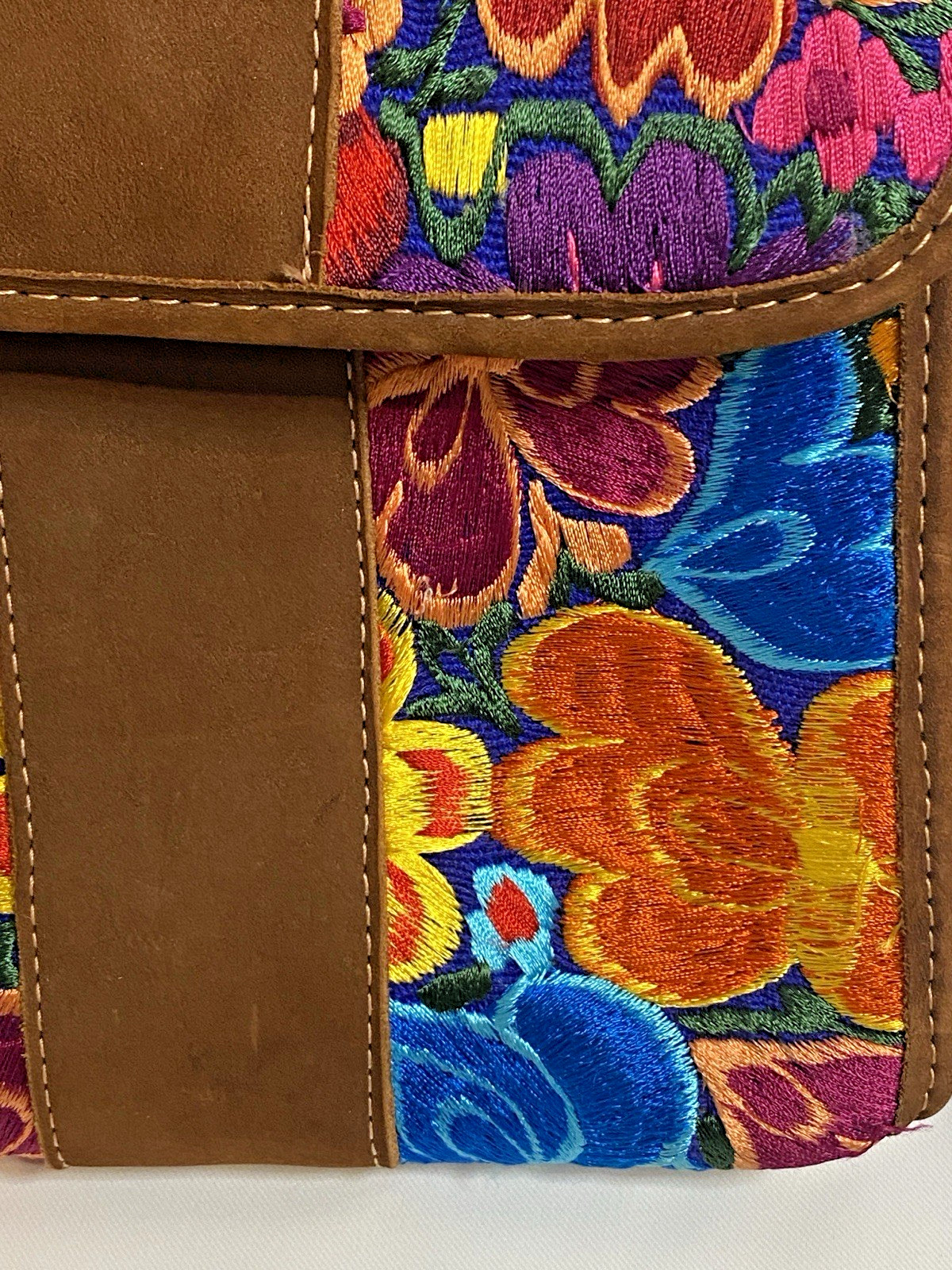 Floral Embroidered Small Women’s Crossbody Bag Magnetic Closure Brown Strap