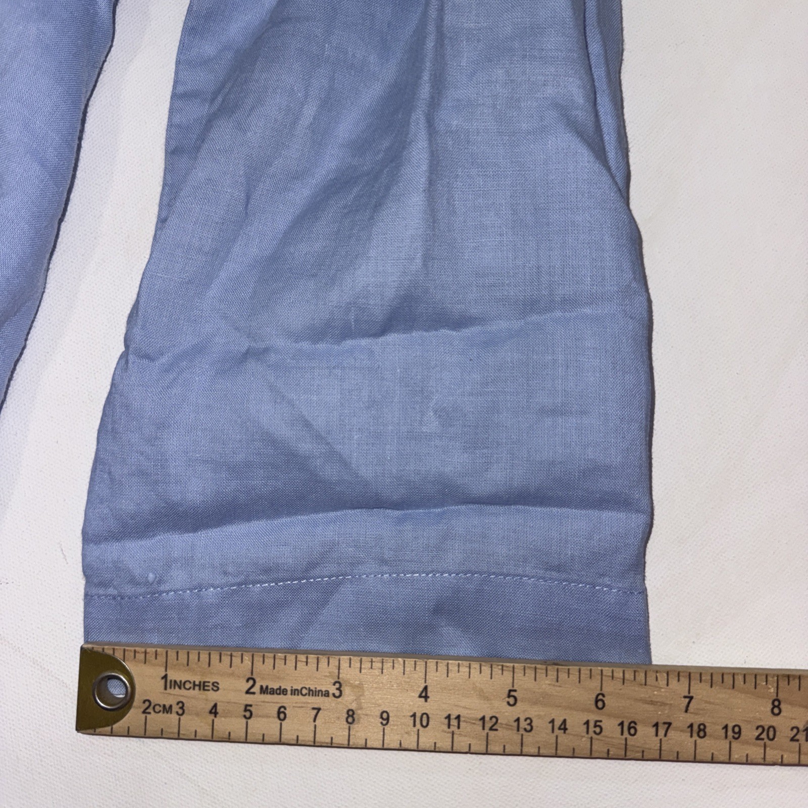 Go Fish Designer Luxury 100% Linen Blue Minimalist Casual Blouse Size Medium