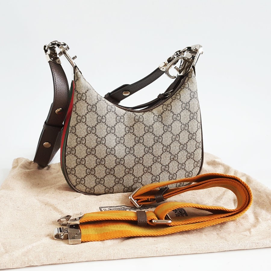Gucci Attache beige GG supreme canvas small women’s shoulder crossbody handbag