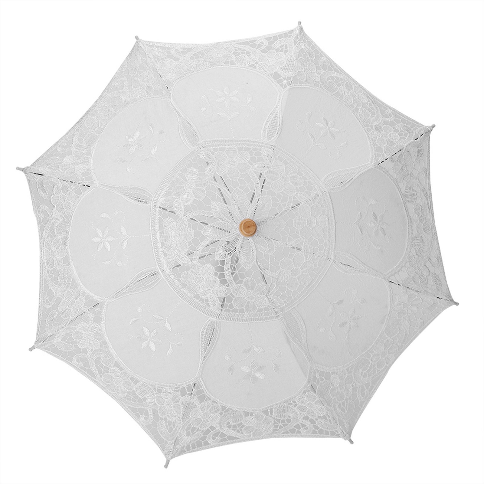 Handmade Lace Flower Embroidery Parasol Wedding Bride Photography Umbrella White