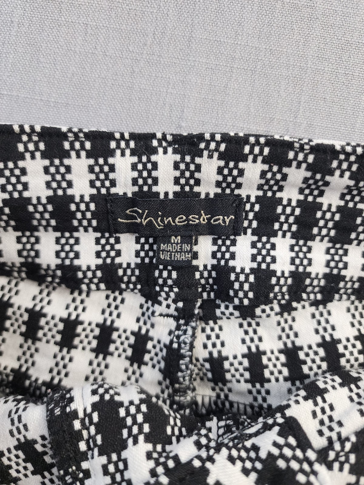 Women’s Black White Checkered Pants Slim Straight Leg Stretch Casual Dress Pants
