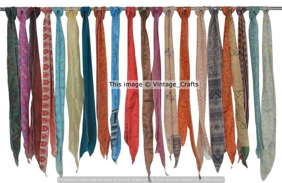 5Pcs Recycled Sari Silk Sashes Head Wrap/Scarf/Neck Tie 3×70” Handmade Boho Belt