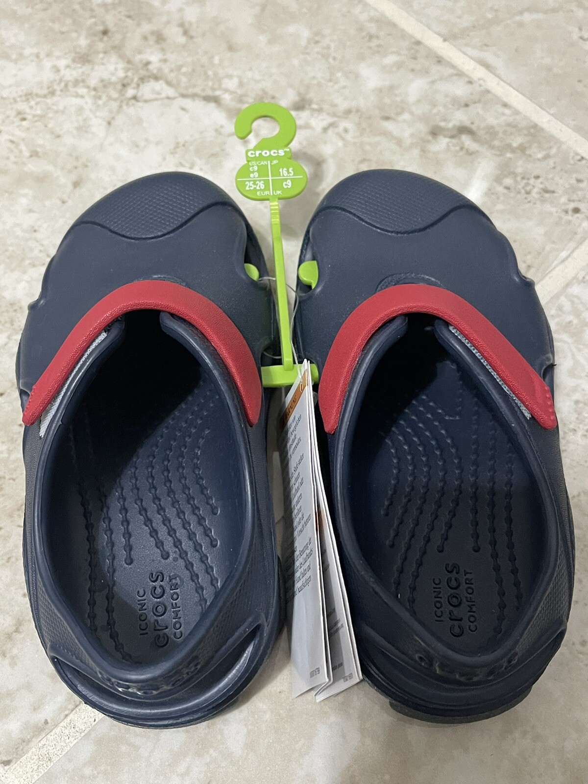 Crocs Unisex-Child All-Terrain Fisherman Sandals In Navy-Pepper Color (Size C9).