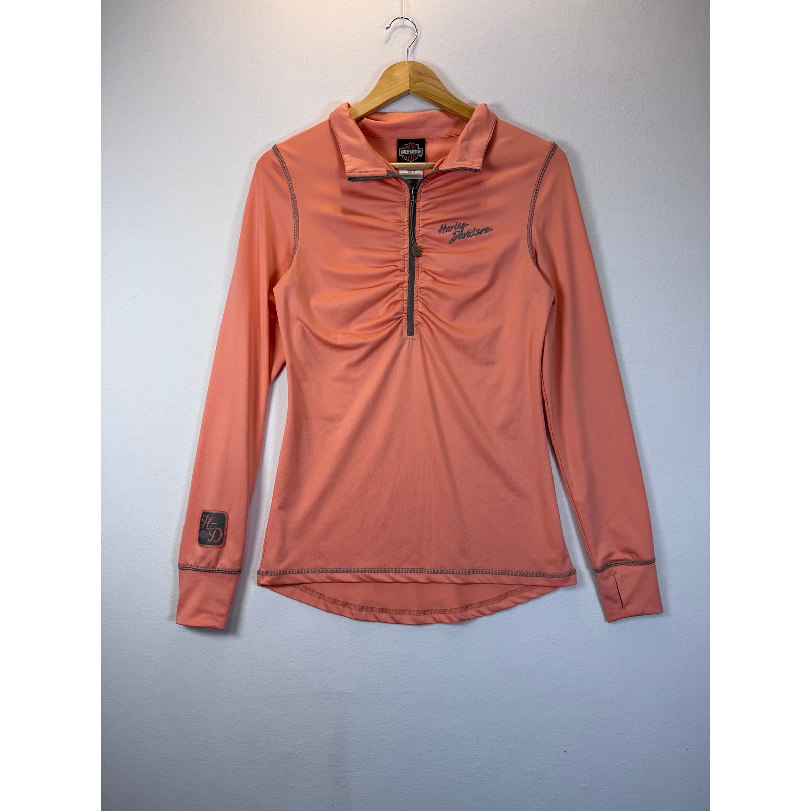 Harley Davidson Women’s M Peach Half Zip Long Sleeve Thumbhole Top Michigan City