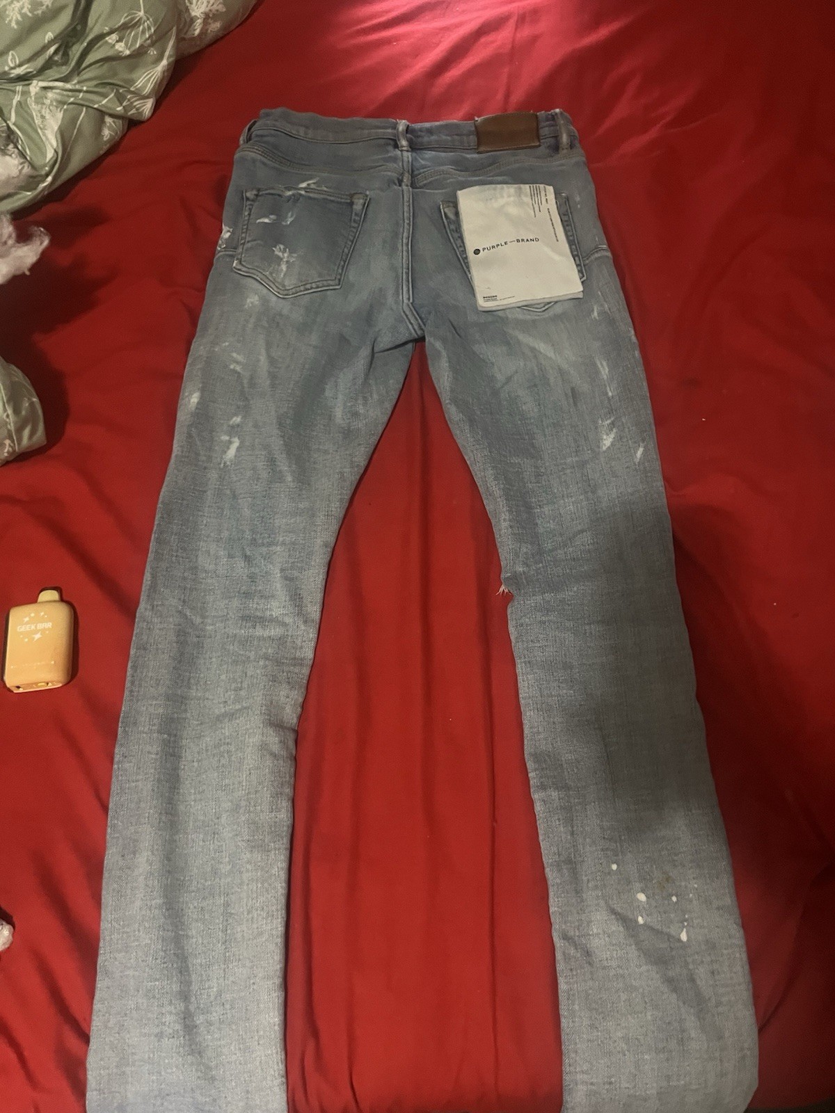 PURPLE Men’s Blue Distressed Skinny Denim Jeans 5-Pocket Zip Fly Logo