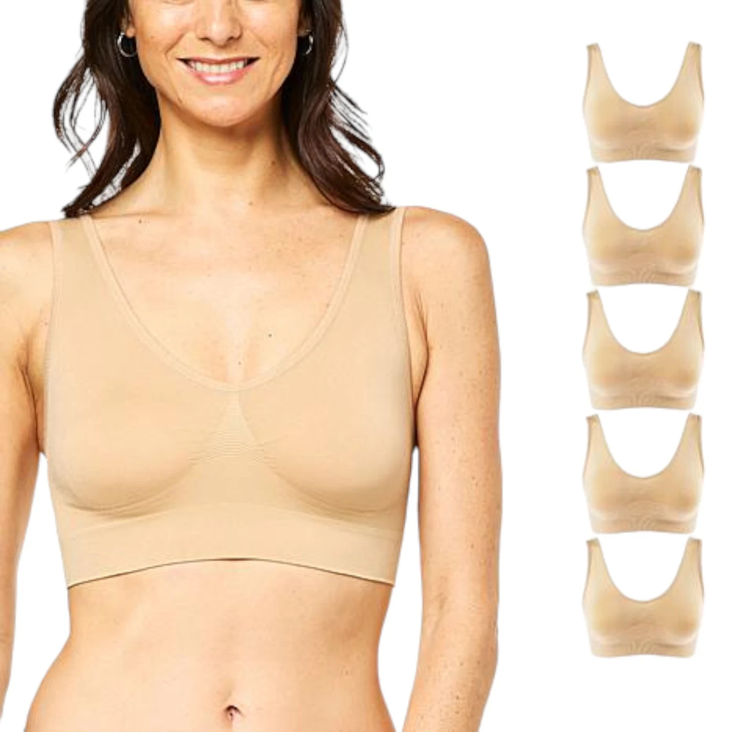 Rhonda Shear 5-pack Original Ahh Bra Beige Size L
