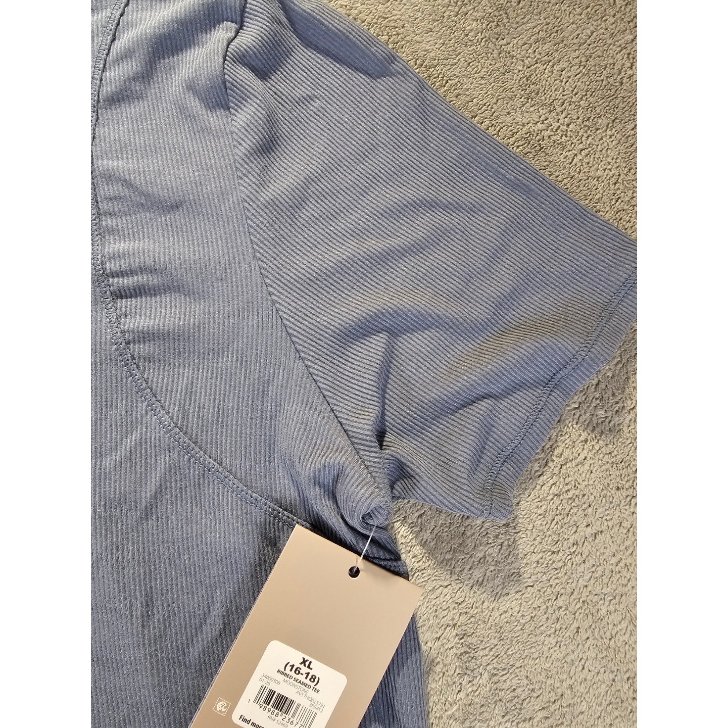 Avia Ribbed Seamed Tee Moonstone Blue Short Sleeve Athletic Shirt XL 16-18 NWT