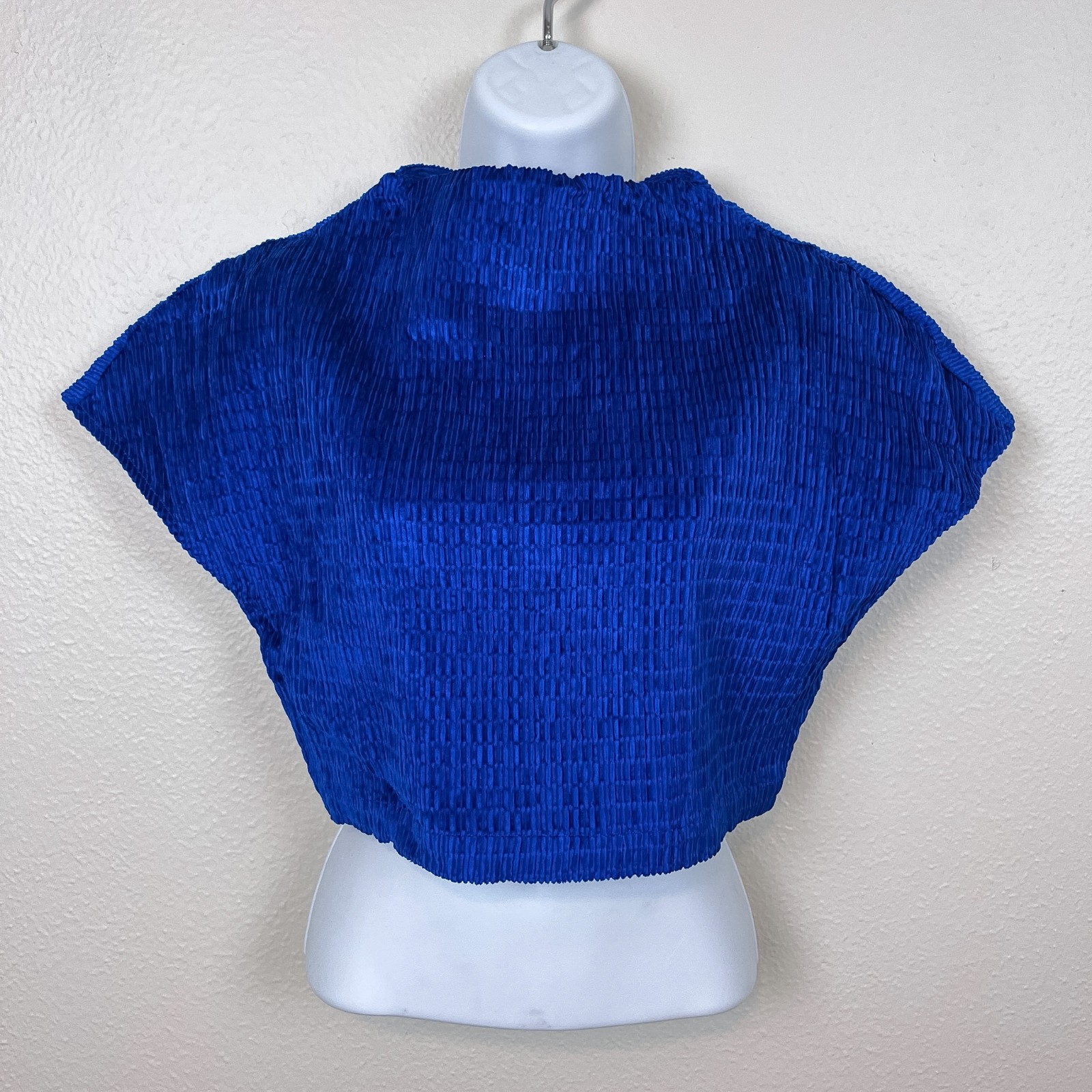 TOVE Alina Batwing Top Womens 42 (US 10) Deep Blue Crinkle Velvet Crop NEW