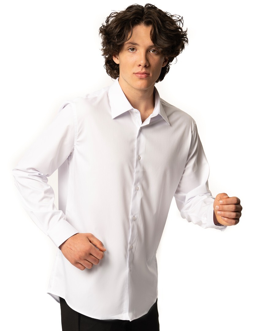 Mens Dress Shirt Plain White Tailored Slim Modern Stretch Cotton Non-Iron AZAR